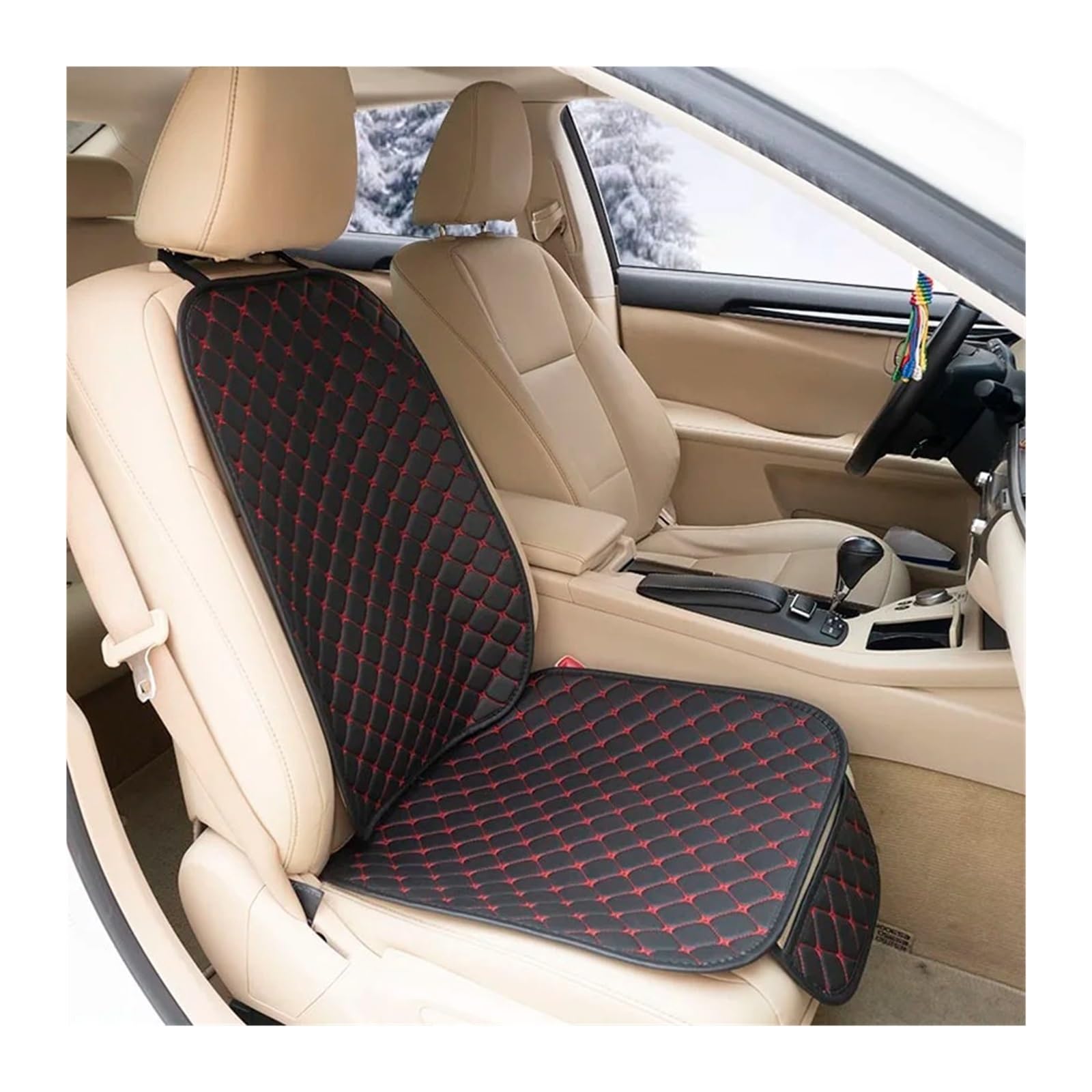 QINSHU Autositzbezüge Four Seasons Vorne Hinten Sitzschutz Autositzkissen Pad Matte Auto-Innenausstattung Universal Leder Autositzbezüge Sitzbezug Auto(1pc Front Red line) von QINSHU