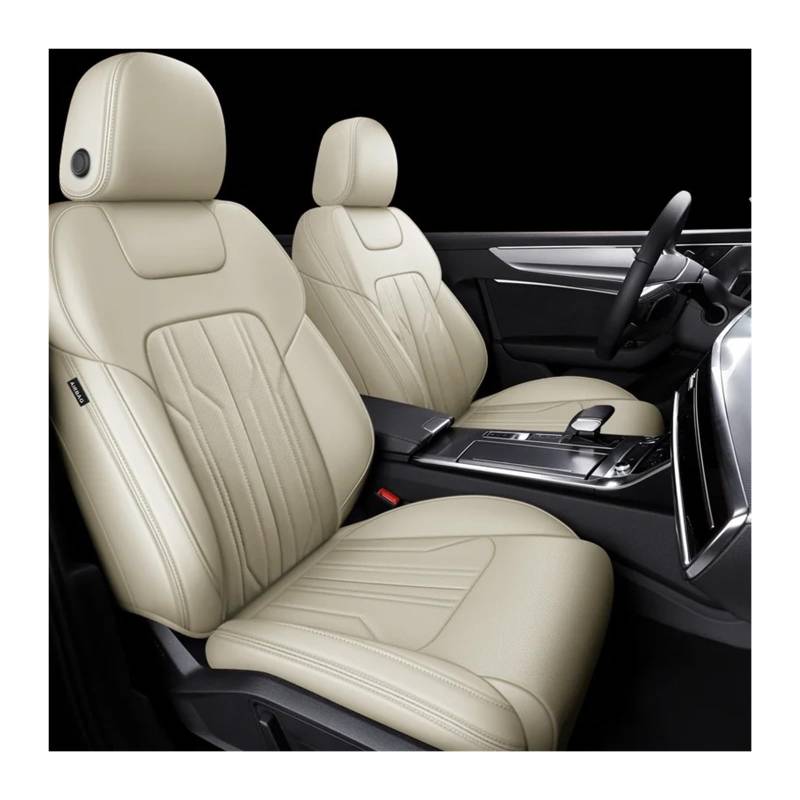 QINSHU Autositzbezüge Für A4 Für A6 Für Q3 Für Q5 Passgenaue Autozubehör-Sitzbezüge Für 5 Sitze Komplettset Lederspezifisch Sitzbezug Auto(Beige) von QINSHU