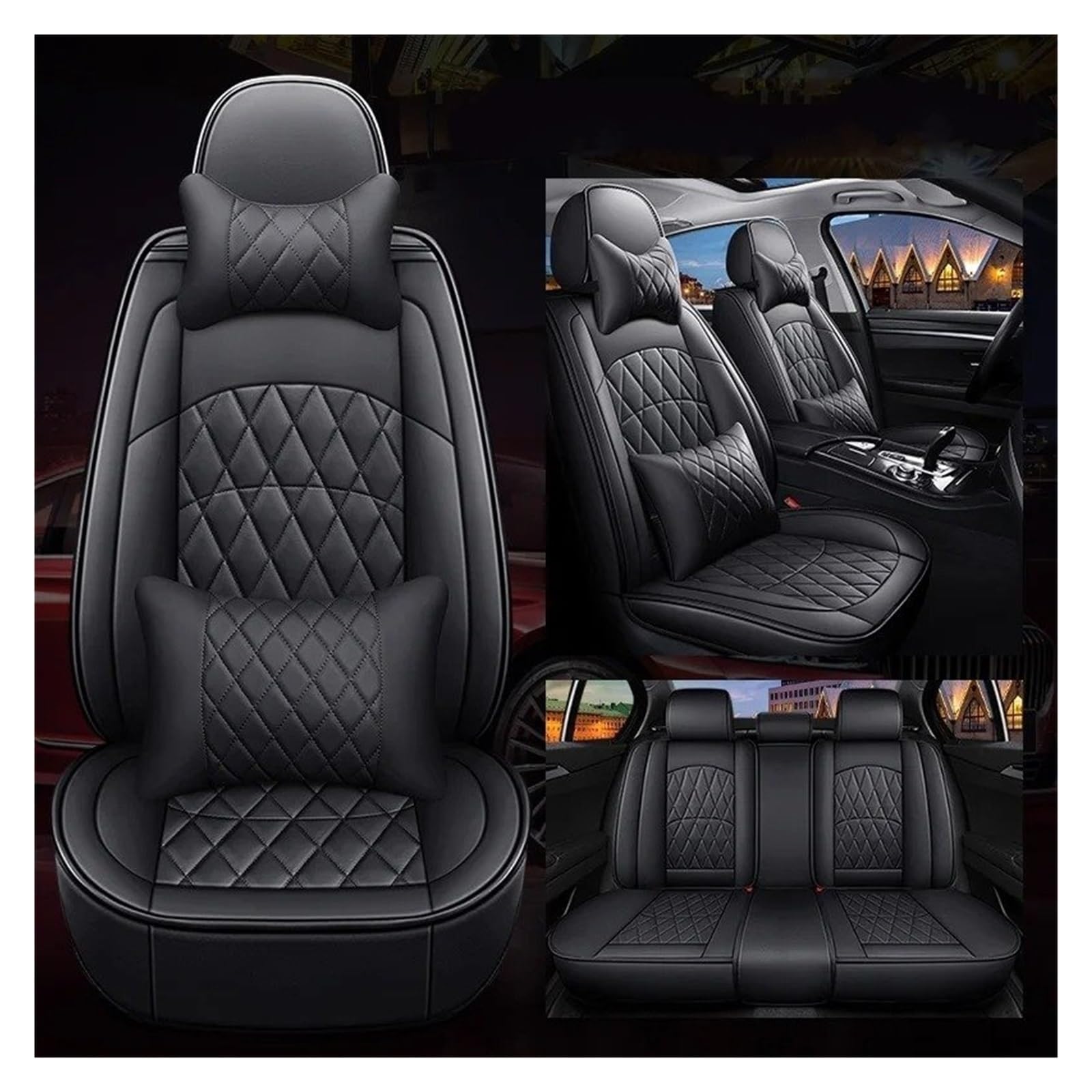 QINSHU Autositzbezüge Für Benz C S205 W205 C205 CL C216 Universal Style Autositzbezug Autozubehör Innendetails Sitzschutz Sitzbezug Auto(Black 5 Seats) von QINSHU