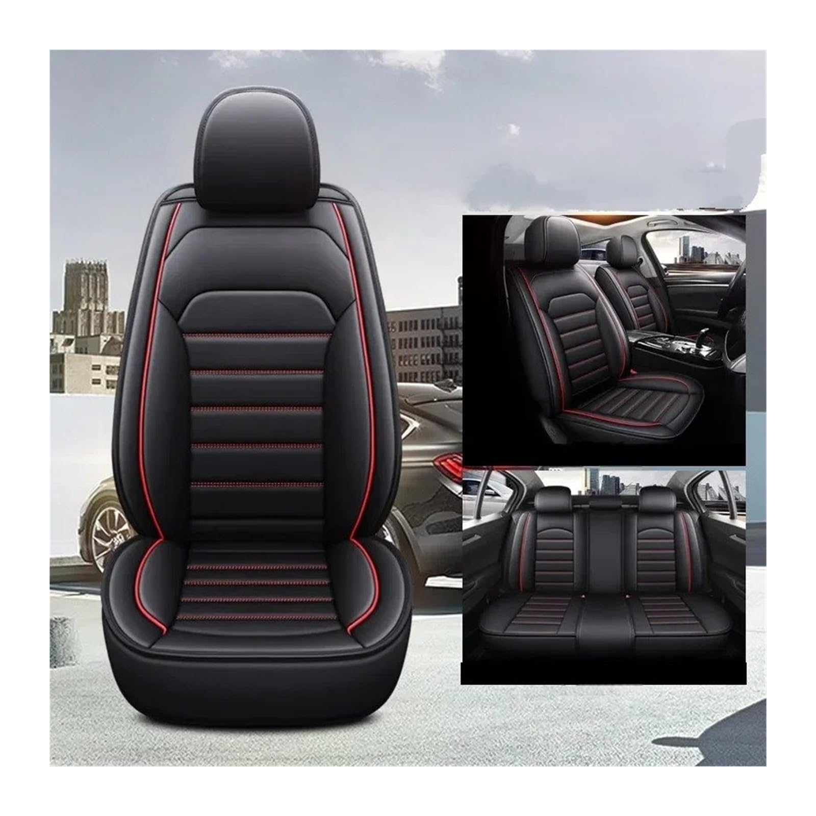 QINSHU Autositzbezüge Für Clio Für FIAT Panda Für Lancia Ypsilon Sitz Arona Universal Stil 3D Auto Sitz Abdeckung Cors Zubehör Sitzbezug Auto(Black red 5 Seat1) von QINSHU