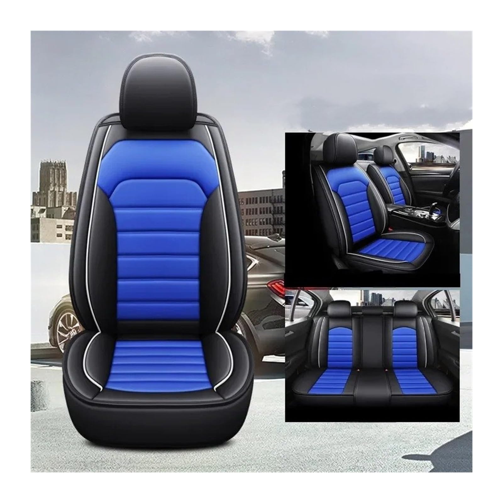 QINSHU Autositzbezüge Für Dacia Für Duster Für Sandero Sitz Arona Universal Stil 3D Auto Sitz Abdeckung Cors Zubehör Sitzbezug Auto(Black Bule 5 Seat1) von QINSHU