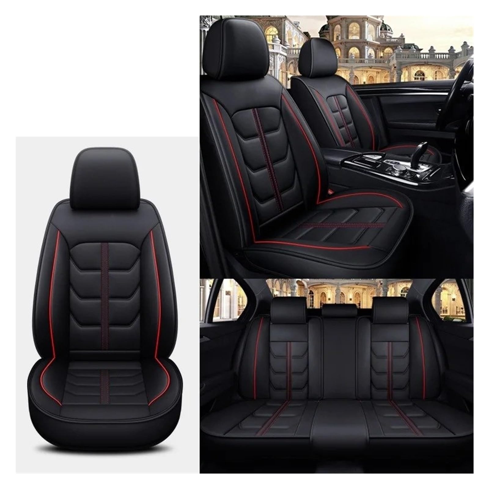 QINSHU Autositzbezüge Für F40 F30 Universal Style 3D Autositzbezüge Innenausstattung Sitzschoner Sitzbezug Auto(Black red 5 seats1) von QINSHU