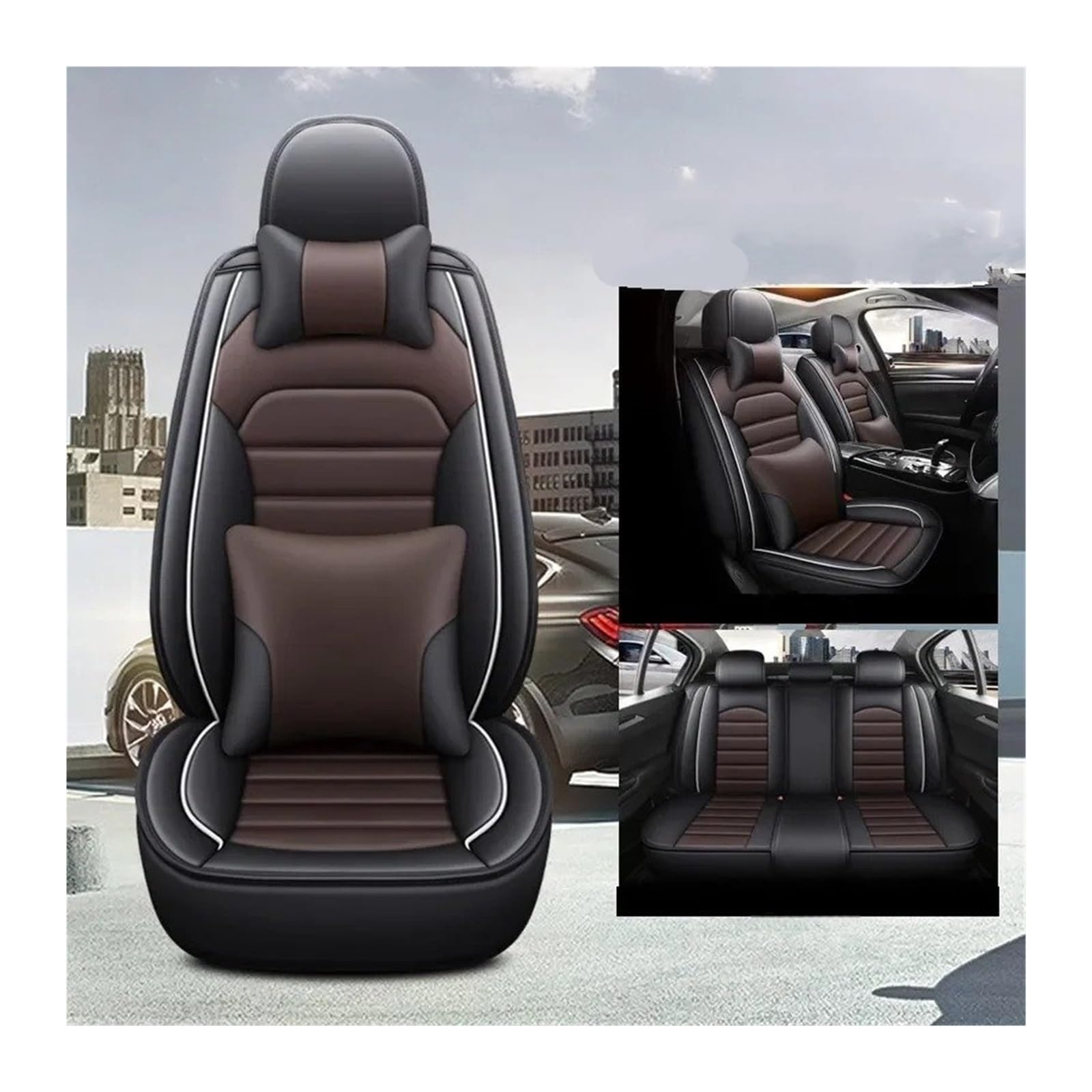 QINSHU Autositzbezüge Für Ford Fiesta Fusion Für Mondeo Taurus Für Mustang Territory Kuga Für F 150 Universal Stil 3D Auto Sitz Abdeckung Innen Zubehör Sitzbezug Auto(Black Coffee 5 Seat) von QINSHU