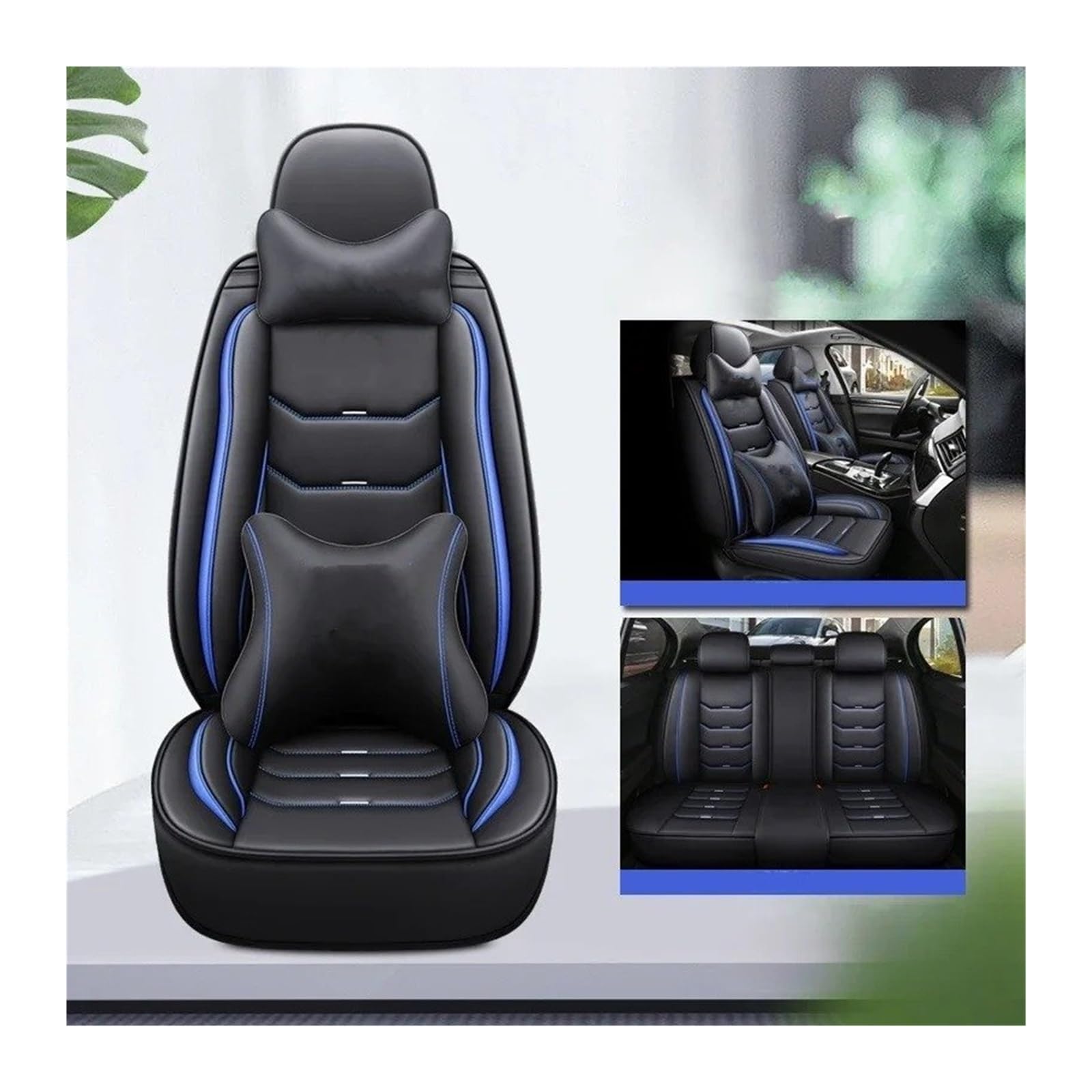 QINSHU Autositzbezüge Für KIA Ceed Für Rio Carens Camival Picanto Für Telluride Für Cerato Für Cadenza K3 K5 K9 Innen Zubehör Universal Stil 3D Auto Sitz Abdeckung Sitzbezug Auto(Black Bule 5seat) von QINSHU