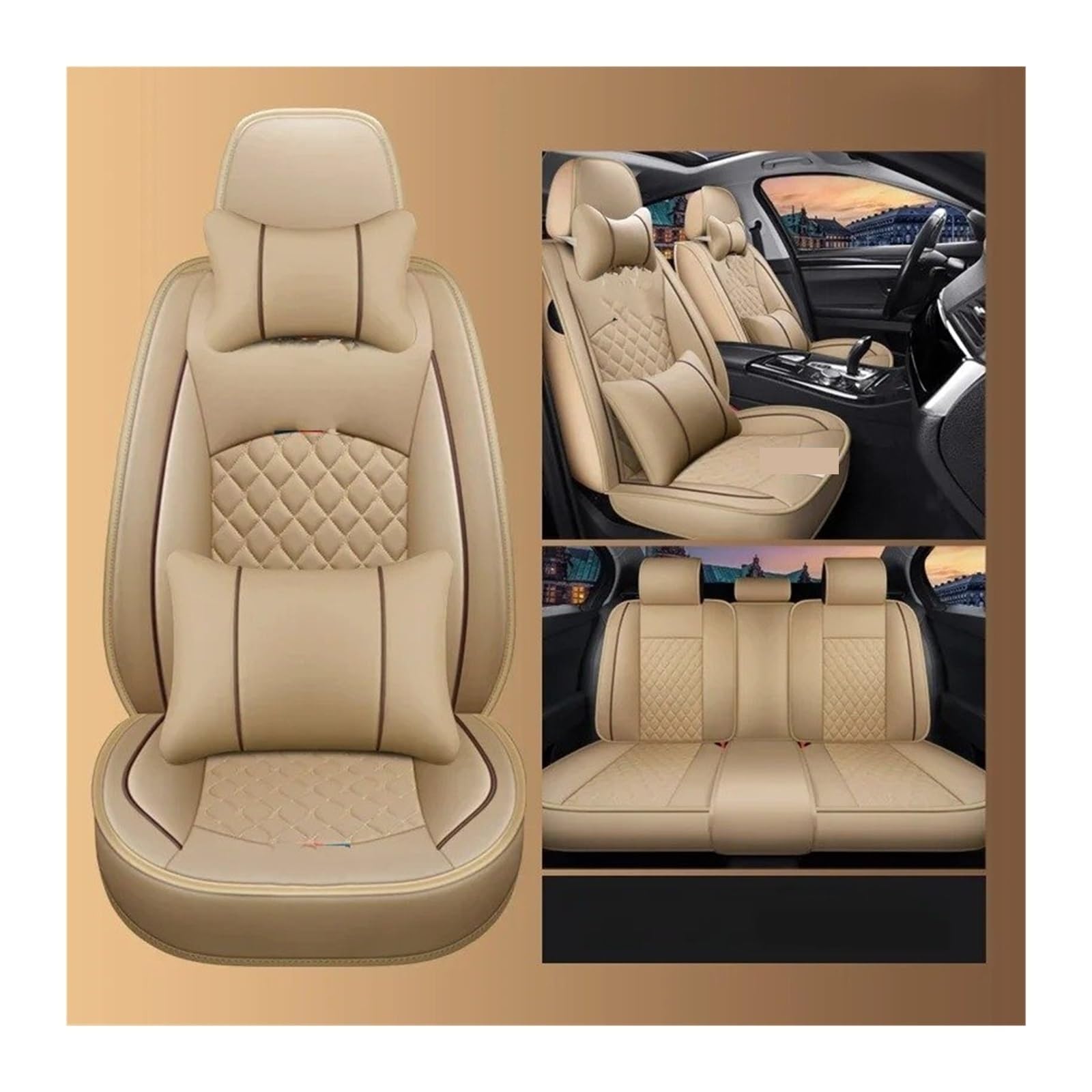 QINSHU Autositzbezüge Für Serie 1 E81 E87 E88 F20 F21 F40 F52 2 F22 Universal Leder 3D Britischen Stil Auto Sitz Abdeckung Zubehör Innen Abdeckungen Sitzbezug Auto(Beige 5seat) von QINSHU