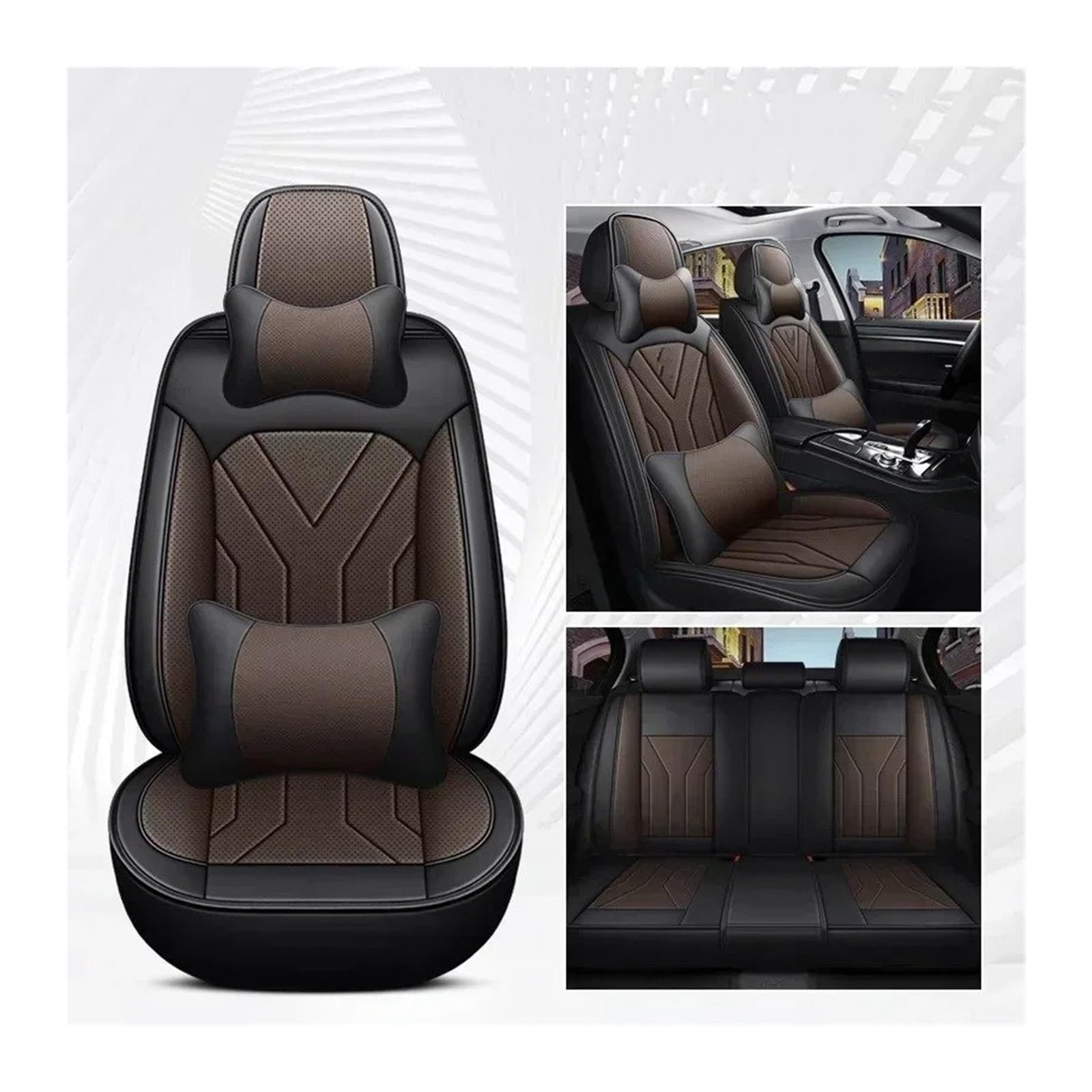 QINSHU Autositzbezüge Für Serie Für A3 8PA 8VS 8VA 8V7 8VE Für A4 B6 B7 B8 B9 B6L BE2 Universal Style Autositzbezüge Zubehör Innendetails Sitzbezug Auto(Black coffee5 Seats) von QINSHU