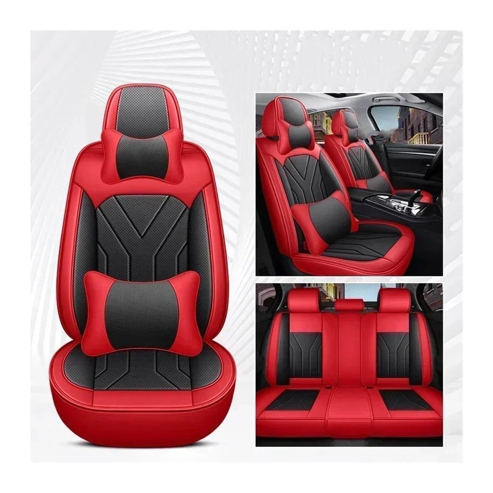 QINSHU Autositzbezüge Für Serie Für A3 8PA 8VS 8VA 8V7 8VE Für A4 B6 B7 B8 B9 B6L BE2 Universal Style Autositzbezüge Zubehör Innendetails Sitzbezug Auto(Black red 5 Seats) von QINSHU