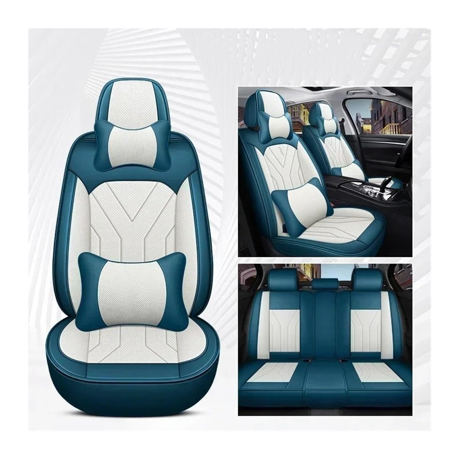 QINSHU Autositzbezüge Für Serie Für A3 8PA 8VS 8VA 8V7 8VE Für A4 B6 B7 B8 B9 B6L BE2 Universal Style Autositzbezüge Zubehör Innendetails Sitzbezug Auto(Bule White 5 Seats) von QINSHU