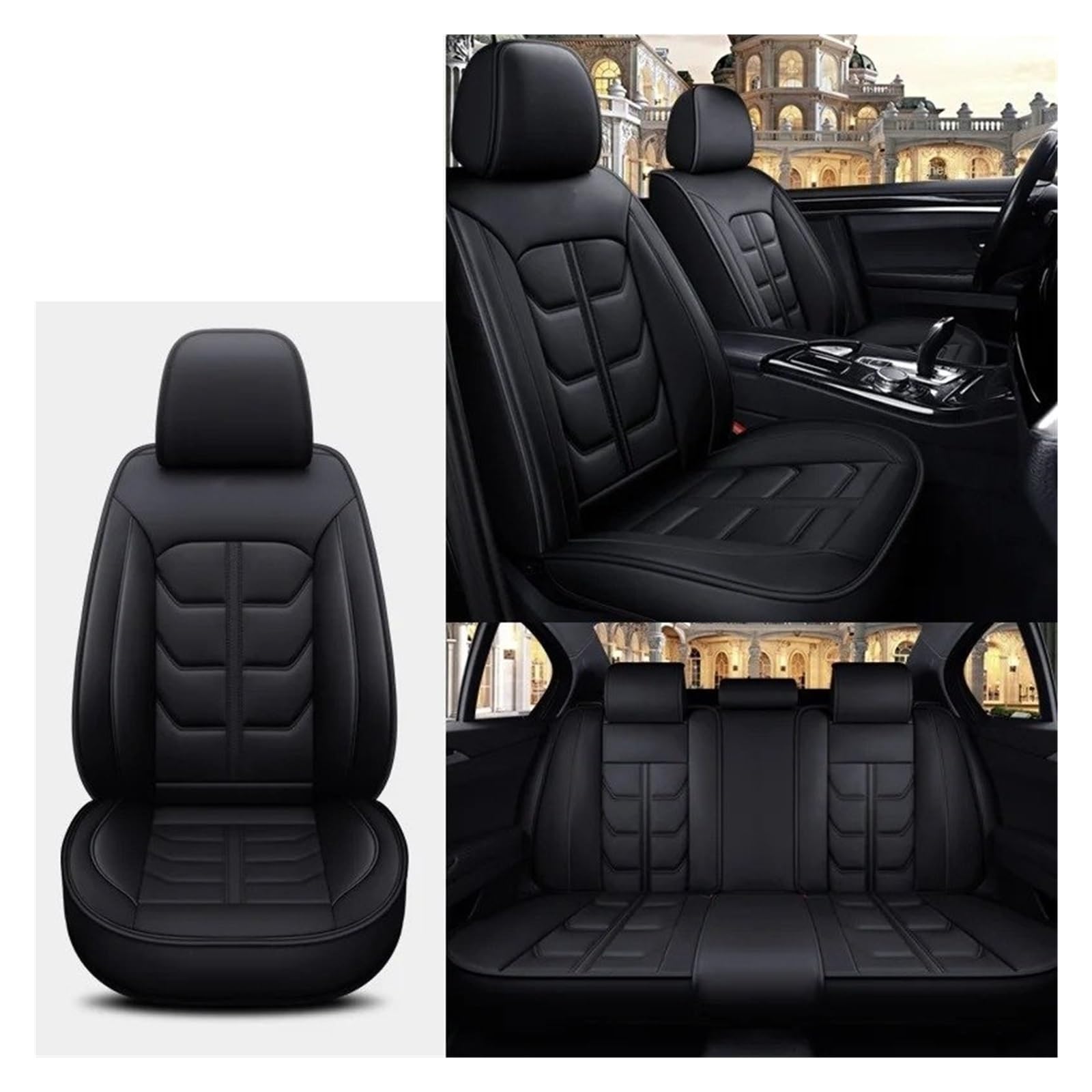 QINSHU Autositzbezüge Für Skoda Für Kodiaq Für Clio 4 Innenausstattung Sitzschoner Universal Style 3D Autositzbezüge Sitzbezug Auto(Black 5 seats1) von QINSHU