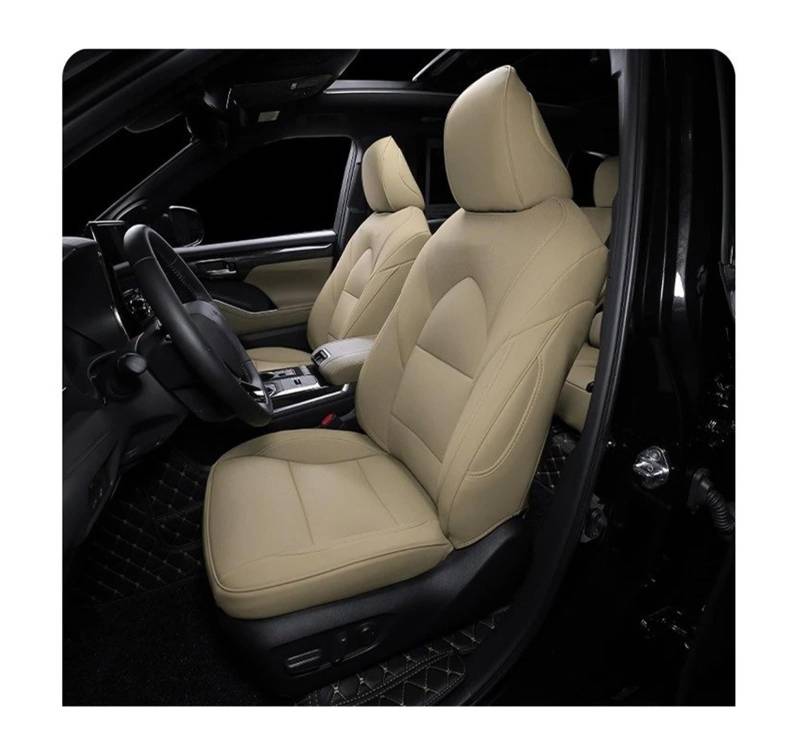 QINSHU Autositzbezüge Für Toyota Für Highlander 8 Komplette Se Custom Fit Auto Sitz Abdeckung 3 Reihen Set Leder Sitzbezug Auto(Beige) von QINSHU