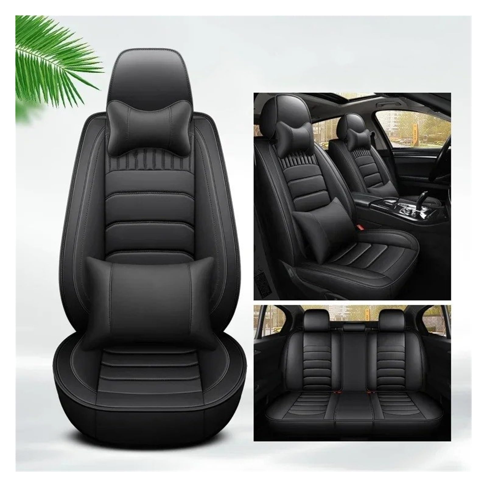 QINSHU Autositzbezüge Für VW Für Tiguan HB20 Autozubehör Innendetails Universal Pu Leder Autositzbezug Sitzbezug Auto(Black 5seats) von QINSHU