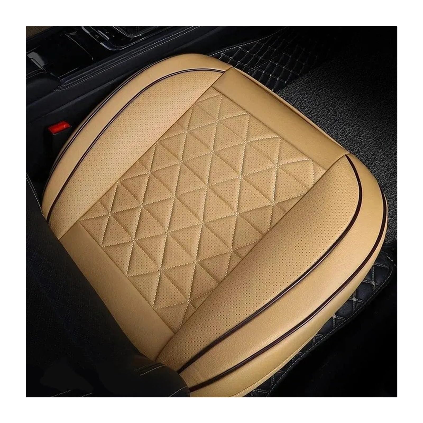 QINSHU Autositzbezüge Universal Auto Stuhl Pad Matte Auto Zubehör Vorne Auto Sitz Abdeckung PU Leder Autos Sitzkissen Autos Seat Protector Sitzbezug Auto(Beige 1pc) von QINSHU