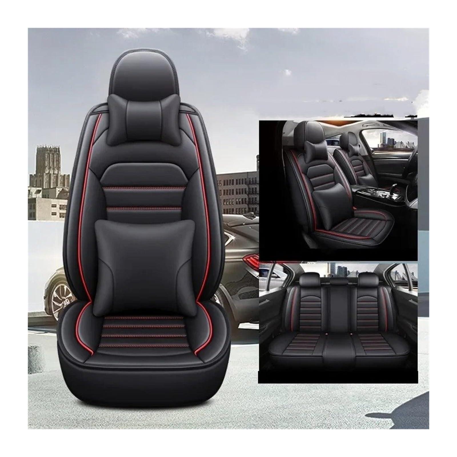 QINSHU Autositzbezüge Universal Für Benz Alle Automodelle B-Klasse W245 W246 W242 W247 B-Klasse B250E Innenzubehör Stil 3D Autositzbezug Sitzbezug Auto(Black red 5 Seat) von QINSHU