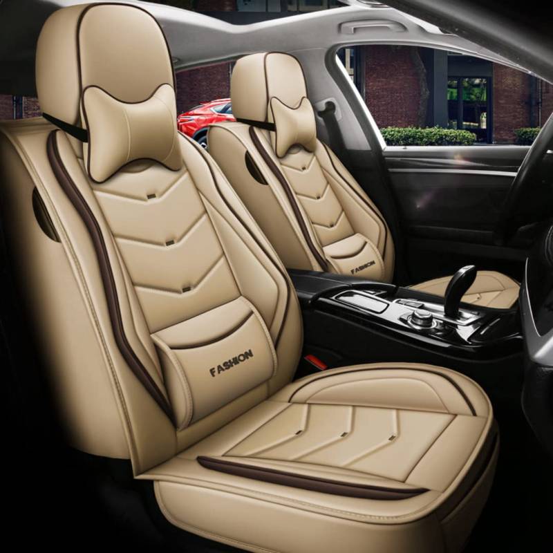 QIOZO Sitzbezüge Auto Autositzbezüge Universal Set für Audi A3 8P Q5 A6 C6 A4 A5 Sportback B7 Avant 8V C7 A1 B9 Audio Rs4 5 6 7 R8 S5 S6 S7 S8 Q3 Auto Zubehör/Beige Deluxe von QIOZO