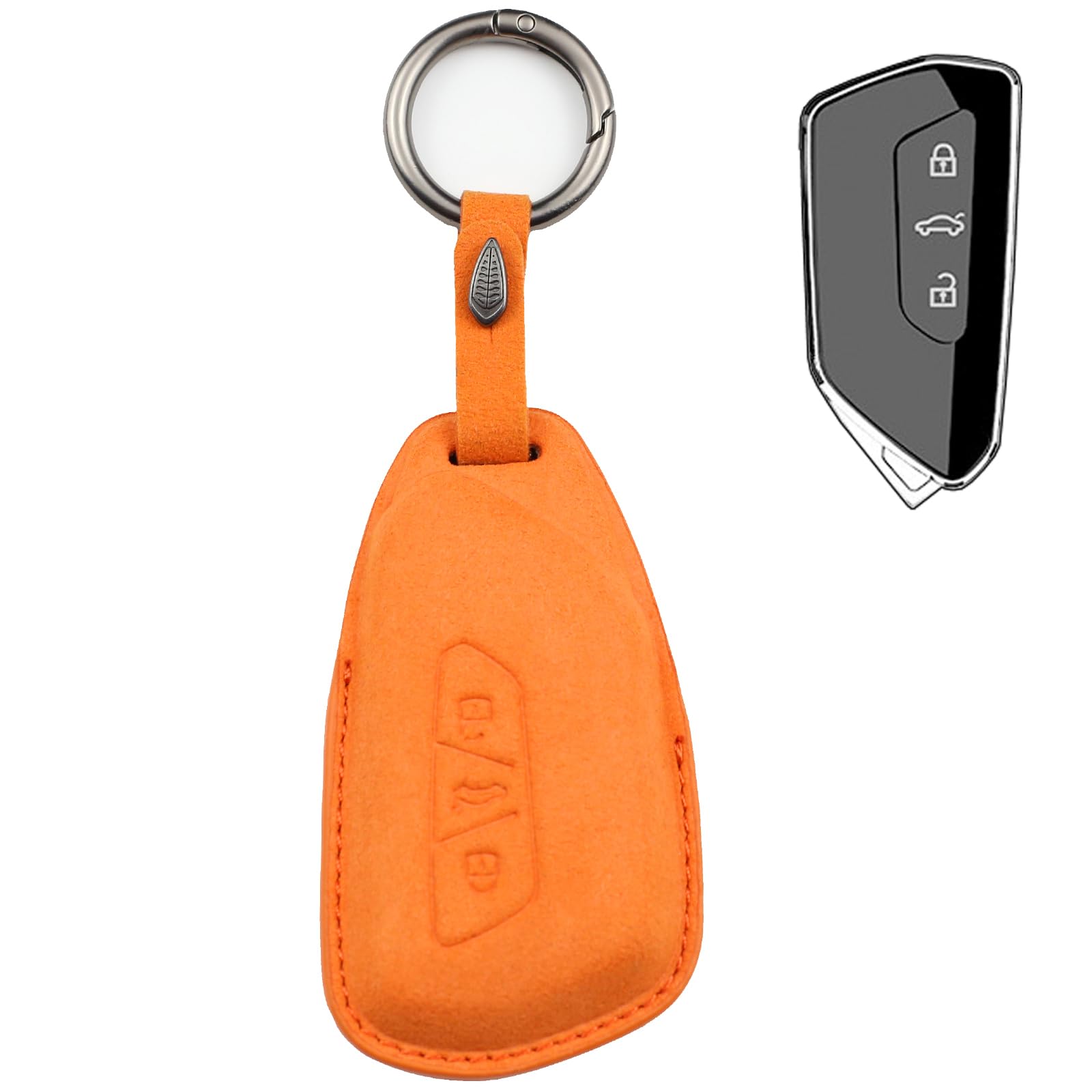 QIULIFAN Schlüsselhülle für VW Fob 3 Tasten Leder Schlüsselgehäuse mit Schlüsselring für Golf 8 GTE ID.3 ID.4,Orange von QIULIFAN