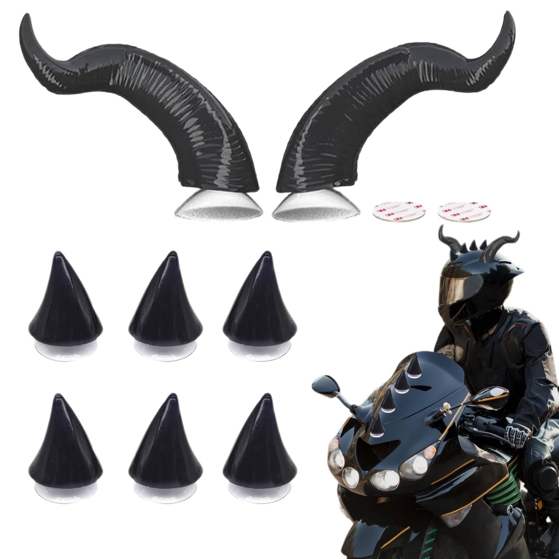 QIUMING ® Motorrad Helm Hörner Eckdekoration Saugnapf Horn Helm Dekoration Hörner mit Saugnäpfen Motorrad Helm Horn Helm-Dekoration für Motorradhelme zur Dekoration (Schwarze) von QIUMING