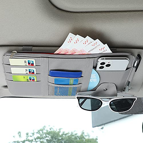 Auto Sonnenblende Organizer,Auto Interieur Leder Sonnenblenden Organizer,sonnenblenden Organizer, Car Sun Visor Organizer,für Sonnenbrille Halter Kartenhalter Multifunktions Aufbewahrungstasche,grau von QIUPFGUT