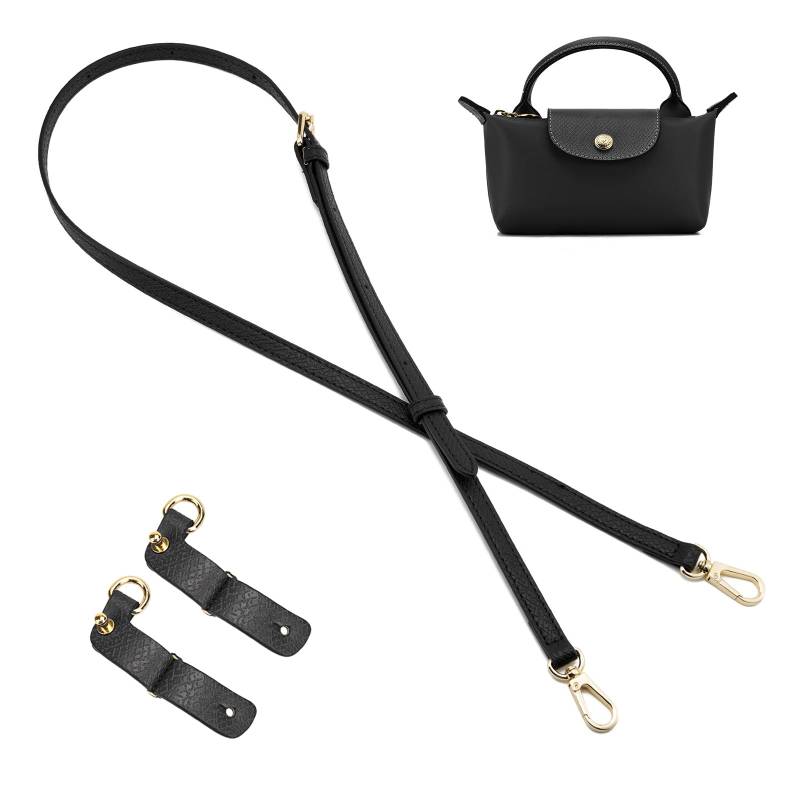 QIUTIMIY Damen Tasche Schultergurt für Longchamp,Leder Riemen Taschengurt für Mini Bag(Schwarz，Gold) von QIUTIMIY