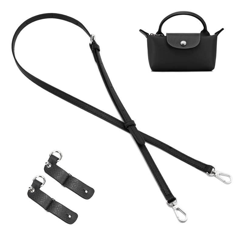 QIUTIMIY Damen Tasche Schultergurt für Longchamp,Leder Riemen Taschengurt für Mini Bag(Schwarz,Silber) von QIUTIMIY