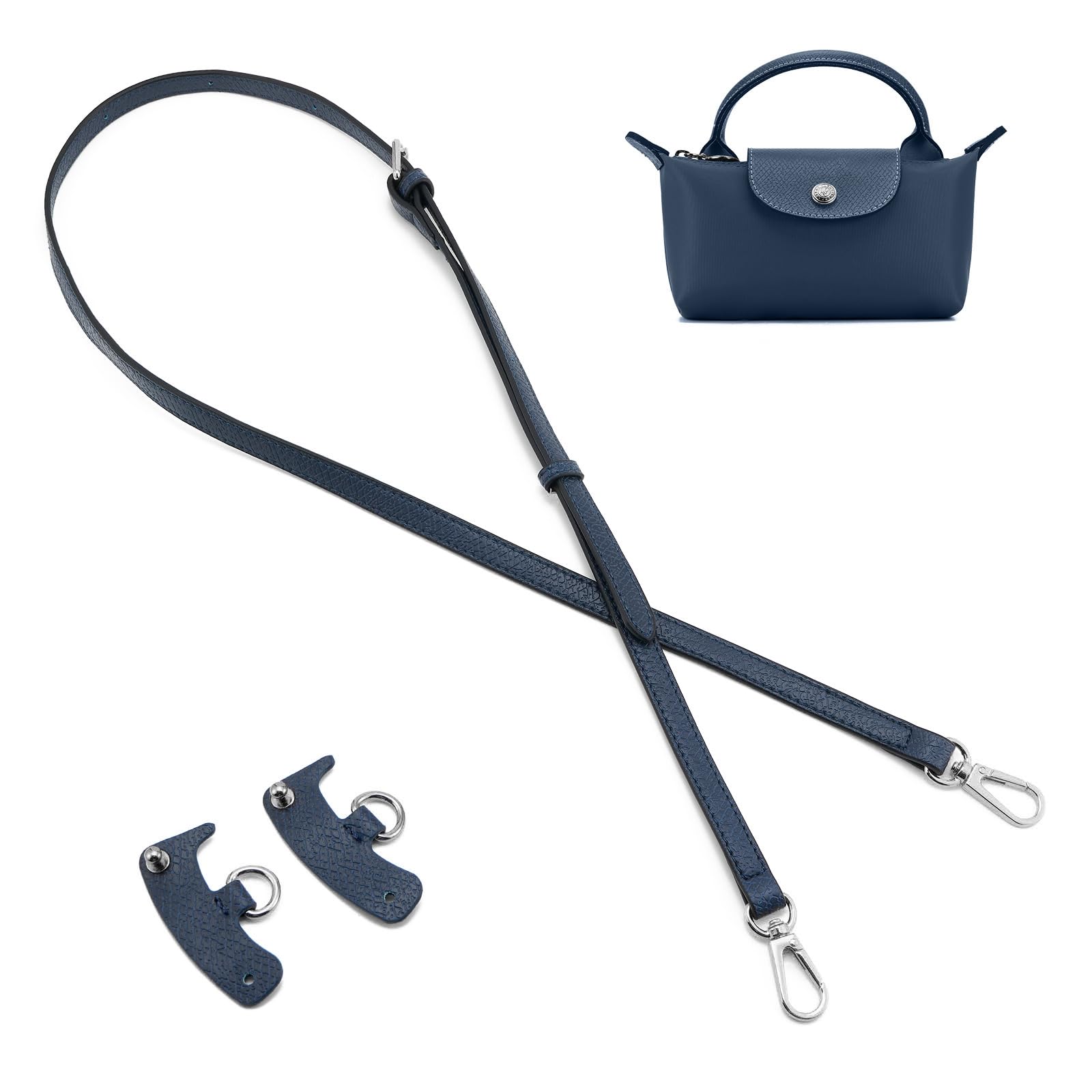 QIUTIMIY Leder-Handtaschengurt, Ersatz-Schultertaschengurte für Longchamp-Geldbörsen, Verstellbarer Crossbody-Schultergurt(Blau Silberne Schnalle) von QIUTIMIY