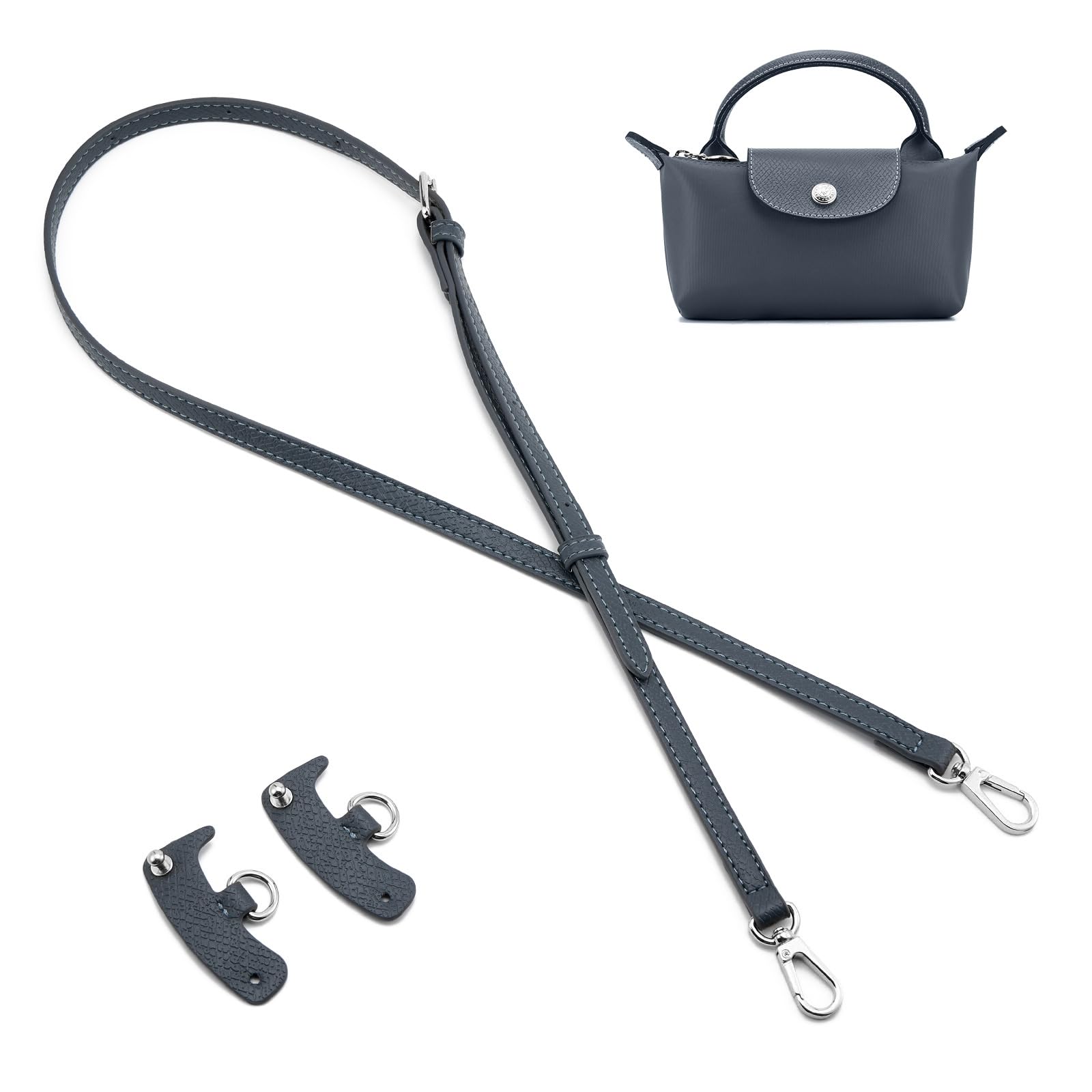 QIUTIMIY Leder-Handtaschengurt, Ersatz-Schultertaschengurte für Longchamp-Geldbörsen, Verstellbarer Crossbody-Schultergurt(Grau Silberne Schnalle) von QIUTIMIY