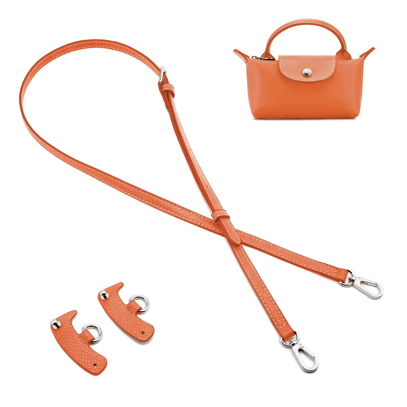 QIUTIMIY Leder-Handtaschengurt, Ersatz-Schultertaschengurte für Longchamp-Geldbörsen, Verstellbarer Crossbody-Schultergurt(Orange,Silber) von QIUTIMIY