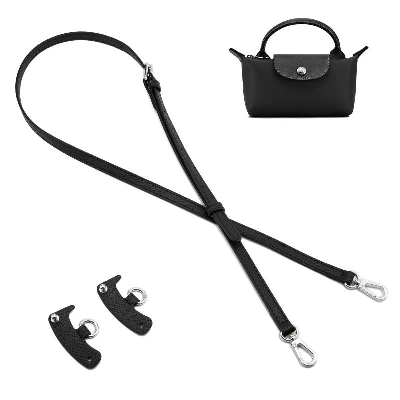 QIUTIMIY Leder-Handtaschengurt, Ersatz-Schultertaschengurte für Longchamp-Geldbörsen, Verstellbarer Crossbody-Schultergurt(Schwarze，Silberne Schnalle) von QIUTIMIY