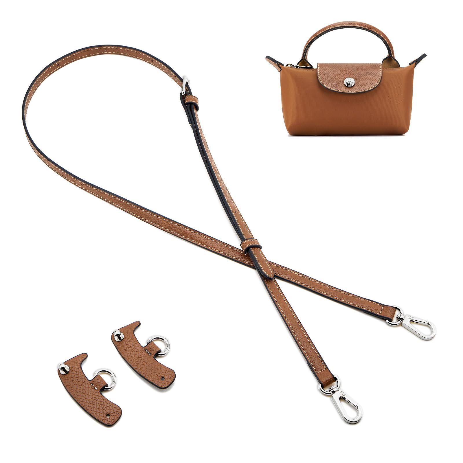 QIUTIMIY Leder-Handtaschengurt, Ersatz-Schultertaschengurte für Longchamp-Geldbörsen, Verstellbarer Crossbody-Schultergurt(braune，Silberne Schnalle) von QIUTIMIY