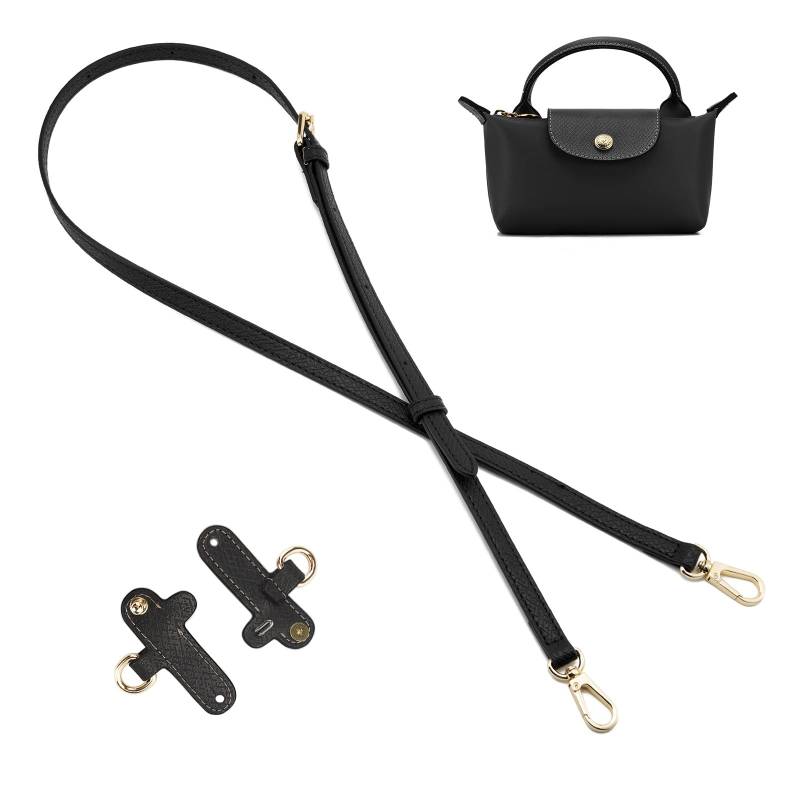 QIUTIMIY Leder-Handtaschengurt, Ersatz-Schultertaschengurte für Longchamp-Geldbörsen,Verstellbarer Crossbody-Schultergurt(Schwarz，Gold) von QIUTIMIY