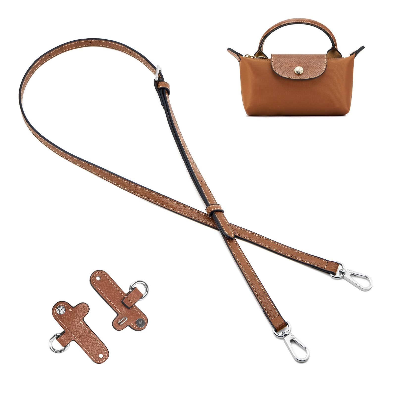 QIUTIMIY Leder-Handtaschengurt, Ersatz-Schultertaschengurte für Longchamp-Geldbörsen,Verstellbarer Crossbody-Schultergurt(Schwarz,Silber) von QIUTIMIY