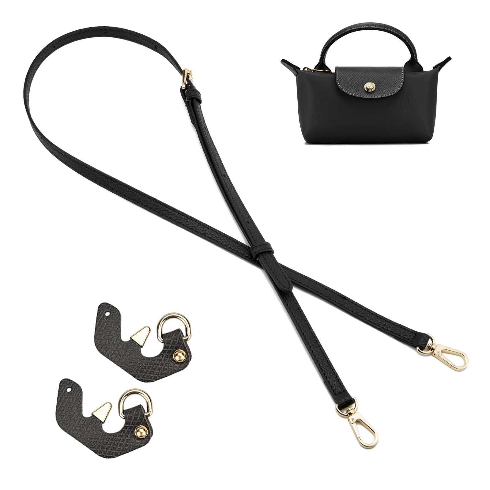 QIUTIMIY Schultergurt für Longchamp Tasche Damen,Leder Riemen Taschengurt für Mini Bag(Schwarz，Gold) von QIUTIMIY