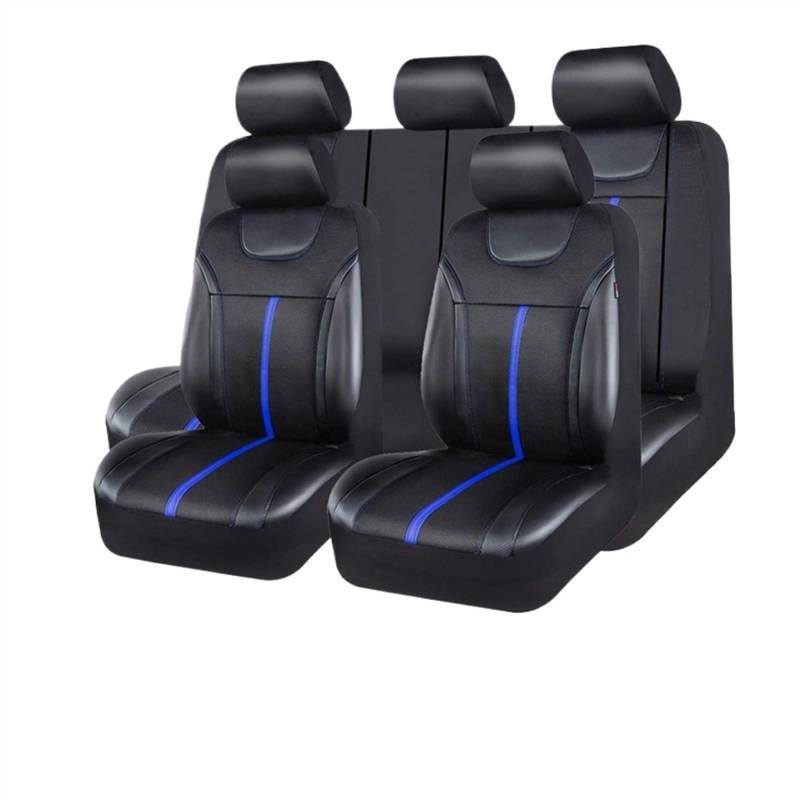 Auto-Schonbezüge Autositzschoner Universal-Autositzbezug-Set aus PU-Leder und Netzstoff, Autozubehör, Unisex, passend für die meisten Sitzkissen für Autos, SUVs, Vans und Lastwagen(5 seat Blue) von QIUYMGFG