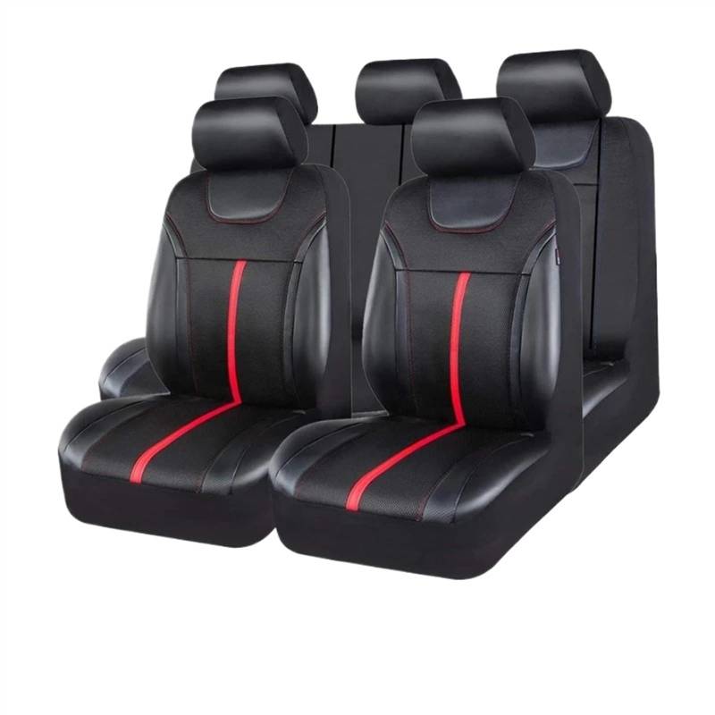 Auto-Schonbezüge Autositzschoner Universal-Autositzbezug-Set aus PU-Leder und Netzstoff, Autozubehör, Unisex, passend für die meisten Sitzkissen für Autos, SUVs, Vans und Lastwagen(5 seat Red) von QIUYMGFG