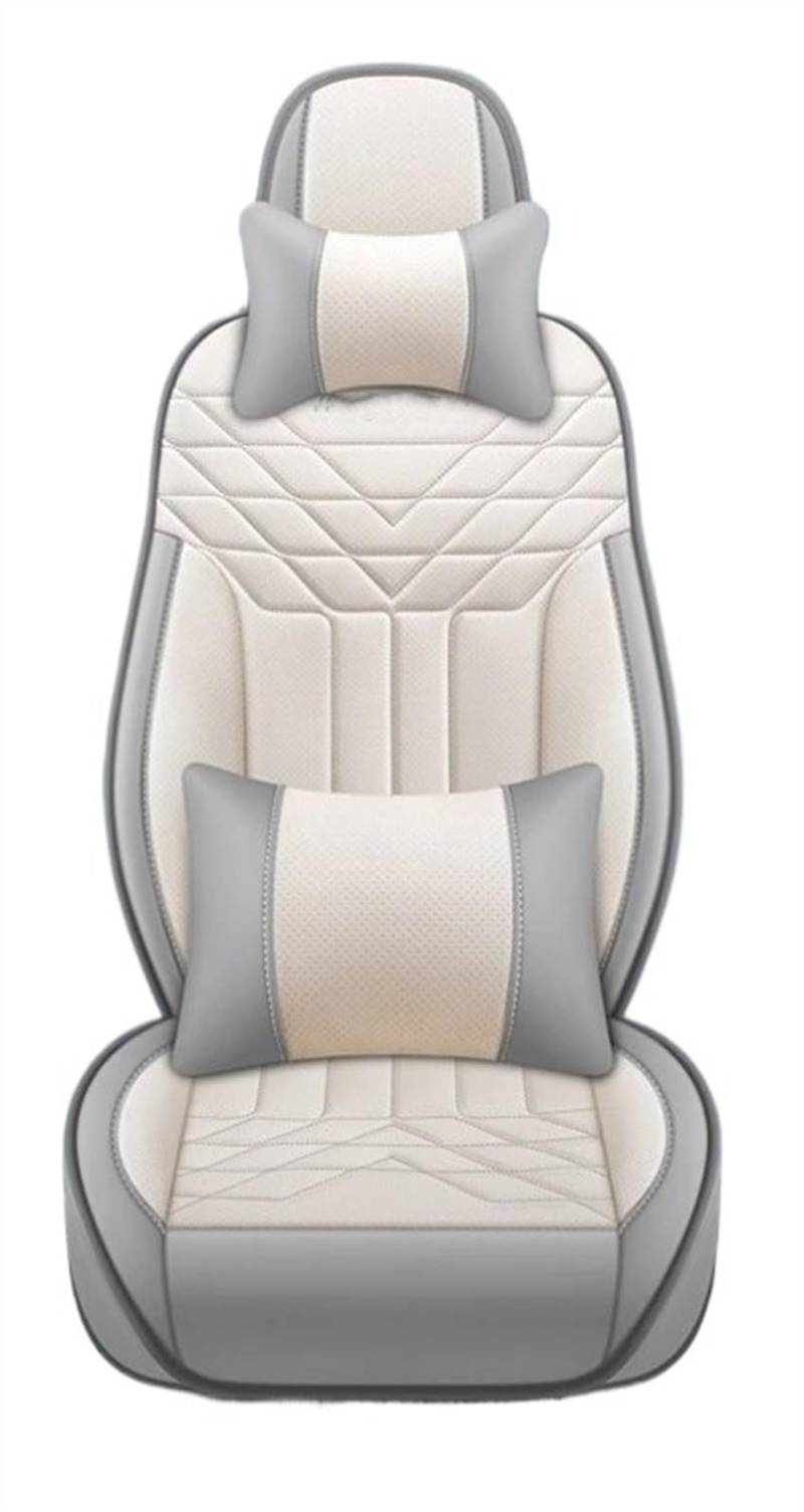 QIUYMGFG Auto-Schonbezüge Autositzschoner 5-Sitz Komplettset Universal Leder Sitzbezug Autozubehör Styling Schutz(Gray White Pillow) von QIUYMGFG