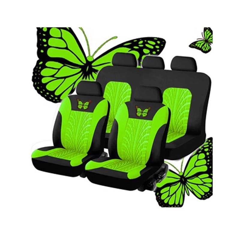 QIUYMGFG Auto-Schonbezüge Autositzschoner Autositzbezüge, komplettes Set, universelles Schmetterlingsmuster, Autoabdeckung, Airbag, sicherer LKW, Van, SUV, Sitzschutz, Zubehör(Green (5 seat)) von QIUYMGFG