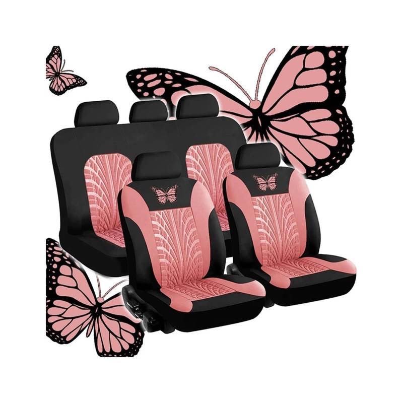 QIUYMGFG Auto-Schonbezüge Autositzschoner Autositzbezüge, komplettes Set, universelles Schmetterlingsmuster, Autoabdeckung, Airbag, sicherer LKW, Van, SUV, Sitzschutz, Zubehör(Pink(5 seat)) von QIUYMGFG