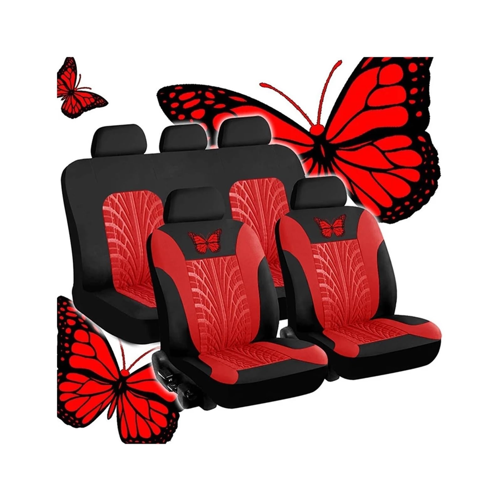 QIUYMGFG Auto-Schonbezüge Autositzschoner Autositzbezüge, komplettes Set, universelles Schmetterlingsmuster, Autoabdeckung, Airbag, sicherer LKW, Van, SUV, Sitzschutz, Zubehör(Red (5 seat)) von QIUYMGFG