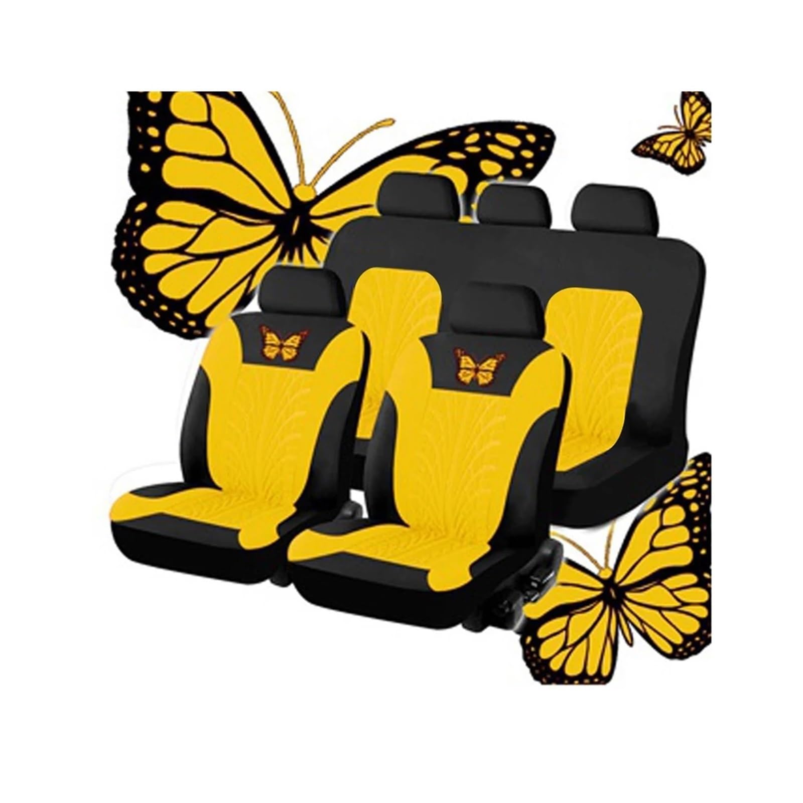 QIUYMGFG Auto-Schonbezüge Autositzschoner Autositzbezüge, komplettes Set, universelles Schmetterlingsmuster, Autoabdeckung, Airbag, sicherer LKW, Van, SUV, Sitzschutz, Zubehör(Yellow (5 seat)) von QIUYMGFG