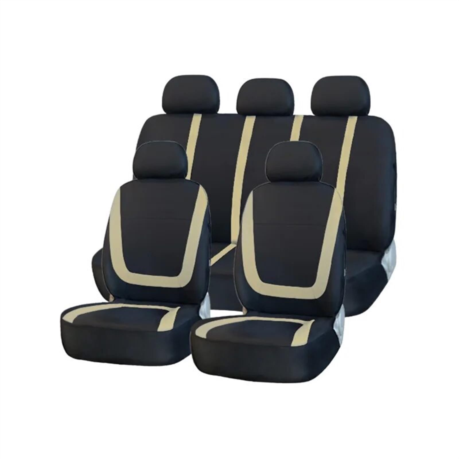 QIUYMGFG Auto-Schonbezüge Autositzschoner Autositzbezug, komplettes Set, Stoff, universell, Polyester, atmungsaktiv, waschbar, geeignet für Auto, LKW, Van, SUV, Autozubehör(Beige) von QIUYMGFG