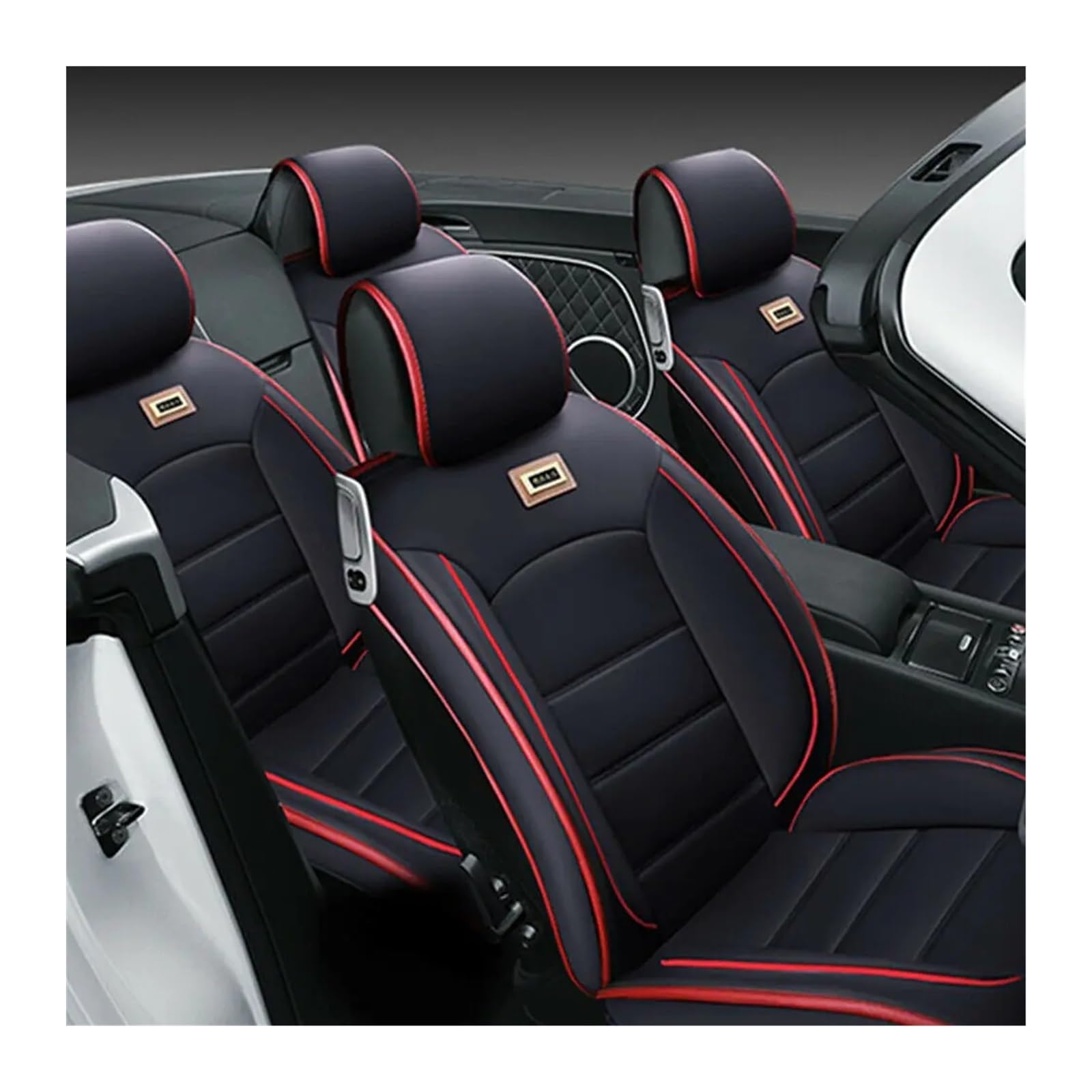 QIUYMGFG Auto-Schonbezüge Autositzschoner Autositzbezug-Komplettset im Sportstil mit Kopfkissen und Lendenkissen, PU-Leder, Autositzkissen vorne + Rückenlehne von QIUYMGFG