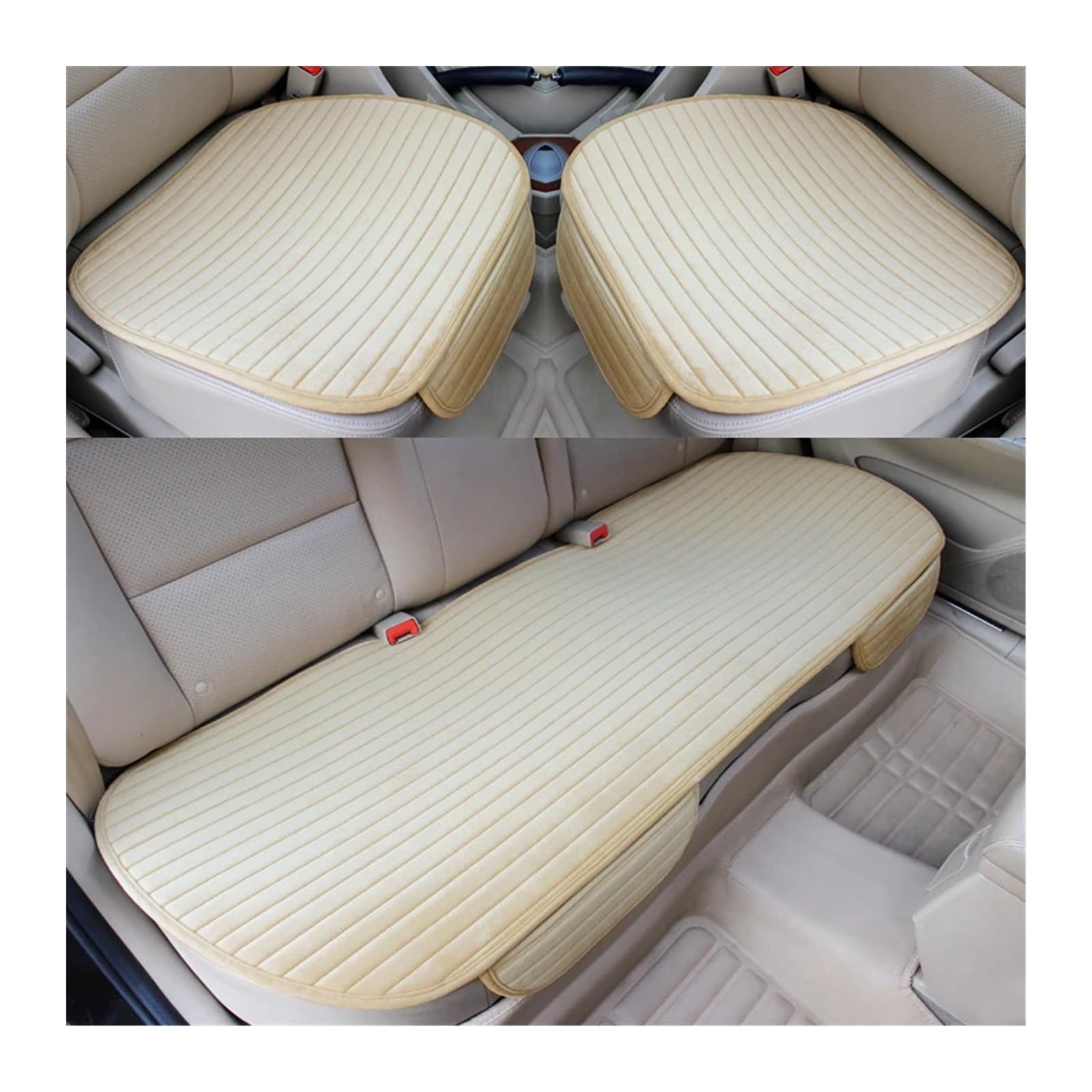 QIUYMGFG Auto-Schonbezüge Autositzschoner Autositzbezug für vorne und hinten oder kompletter Satz, Beflockung, Stuhlschutz, Sitzkissen, Unterlage, Matte, rutschfest, Auto, Universal(3 pcs beige) von QIUYMGFG