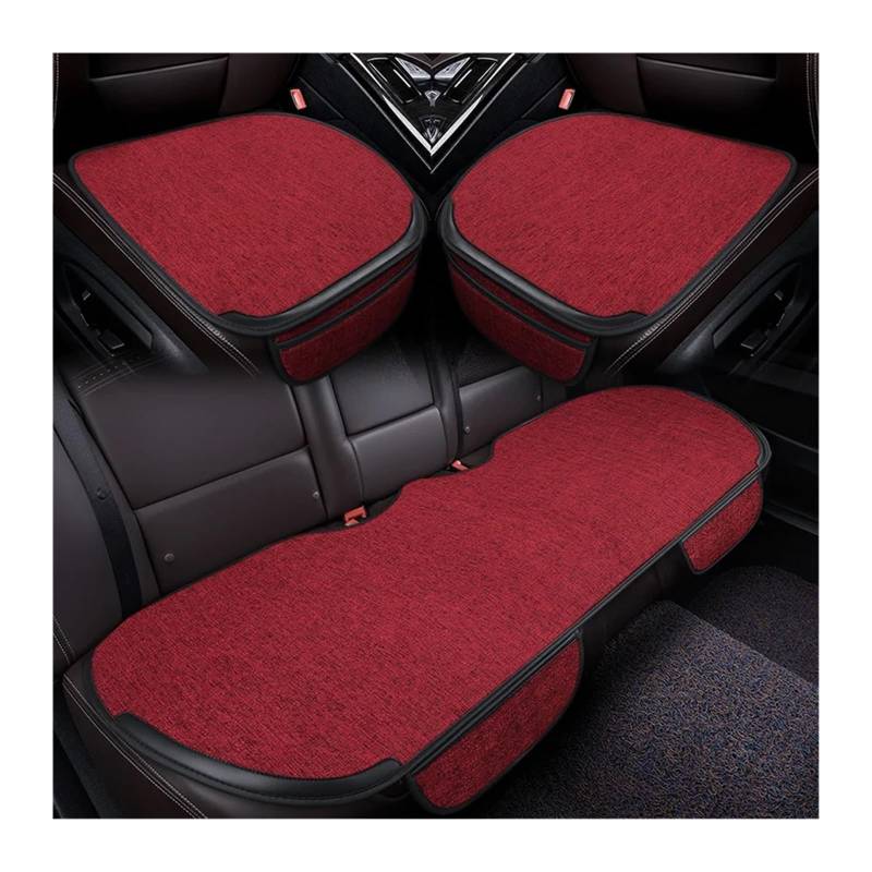 QIUYMGFG Auto-Schonbezüge Autositzschoner Autositzbezug vorne hinten, komplettes Set, wählen Sie Autositzkissen, Leinenstoff, Sitzpolsterschutz, Auto-Innenausstattung(3pcs red) von QIUYMGFG