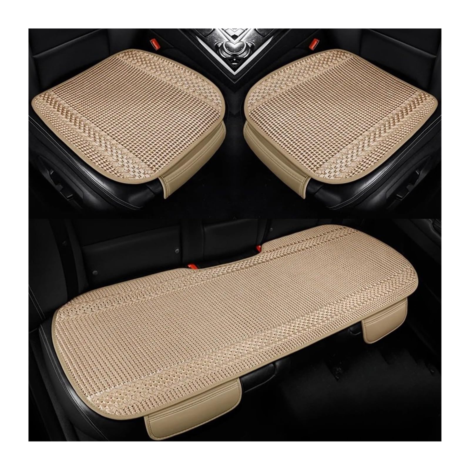 QIUYMGFG Auto-Schonbezüge Autositzschoner Eisseide Autositzbezug Sommer Atmungsaktiv Kühlung Auto Sitzkissen Anti Scratch Seat Protector Universal Für Limousine SUV(Beige 3pcs) von QIUYMGFG