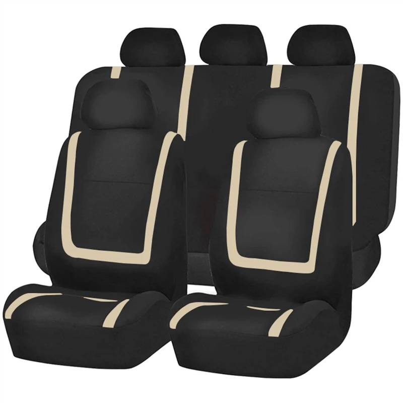 QIUYMGFG Auto-Schonbezüge Autositzschoner Komplettes Set Autositzbezug Stoff Universal Polyester Atmungsaktiv Für Auto LKW Van SUV Autozubehör Innenausstattung(Beige 5 Seat) von QIUYMGFG