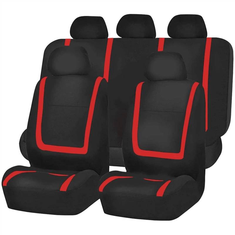 QIUYMGFG Auto-Schonbezüge Autositzschoner Komplettes Set Autositzbezug Stoff Universal Polyester Atmungsaktiv Für Auto LKW Van SUV Autozubehör Innenausstattung(Red 5 seat) von QIUYMGFG