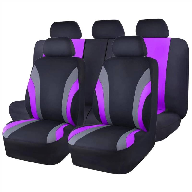 QIUYMGFG Auto-Schonbezüge Autositzschoner Komplettset mit Autositzbezügen aus Polyestergewebe im Sportstil, Autositzschutz, universell passend für die meisten Autos/SUVs(AE-2008-PURPLE) von QIUYMGFG