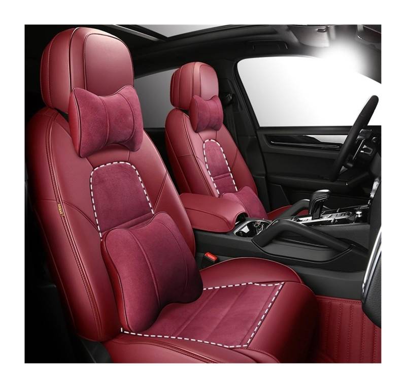 QIUYMGFG Auto-Schonbezüge Autositzschoner Passgenaue kombinierte Autositzbezüge aus Leder für 2-reihige 4-5-Sitzer, komplettes Set, individuell anpassbar für 1000 Automodelle(Luxury Burgundy) von QIUYMGFG