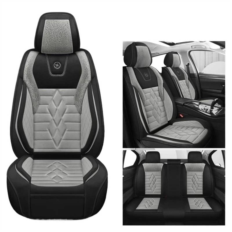 QIUYMGFG Auto-Schonbezüge Autositzschoner Universal Autositzbezüge für Limousine SUV Warm Komplettset 5 Sitze Sitzbezug für den Winter Dickes Sitzkissen(Standard Gray Black) von QIUYMGFG