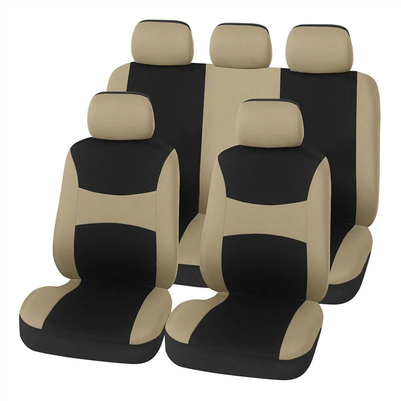 QIUYMGFG Auto-Schonbezüge Autositzschoner Universell passende Autositzbezüge, 9-teiliges Komplettschutzset, Airbag-kompatibel, Schwarz mit Rot(Beige Full Set) von QIUYMGFG