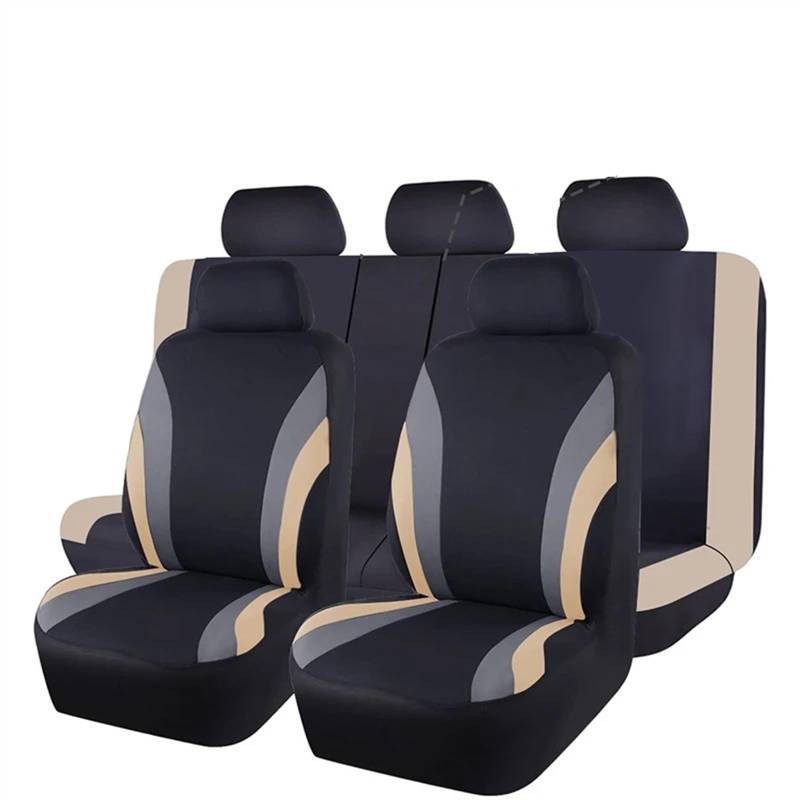 QIUYMGFG Auto-Schonbezüge Autositzschoner Universelle Autositzbezüge, komplettes Set, atmungsaktive Stoffsitzbezüge fürs Auto, passend für die meisten Auto-SUV-Innenausstattungen(Beige 5 Seat) von QIUYMGFG